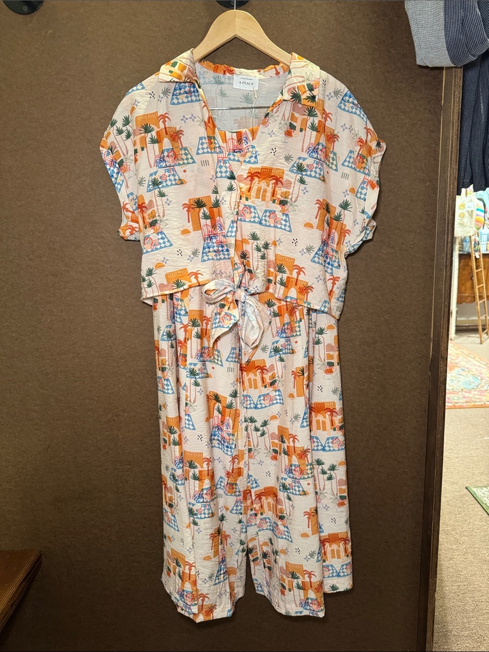 Women’s Cream Tropical Print Tie-Front Set